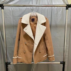 Material Girl Jacket Coat (Tan/Brown) Sherpa Trimmed